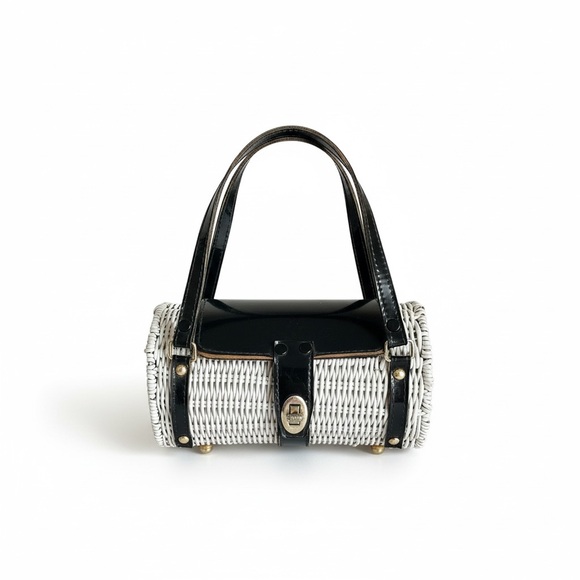 Stein Novelty Import Handbags - Woven White and Black Cylindrical Handbag